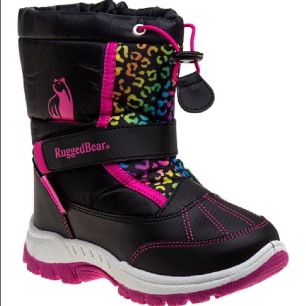 RuggedBear Kids' Black & Pink Rain & Snow Boots with Rainbow Accent